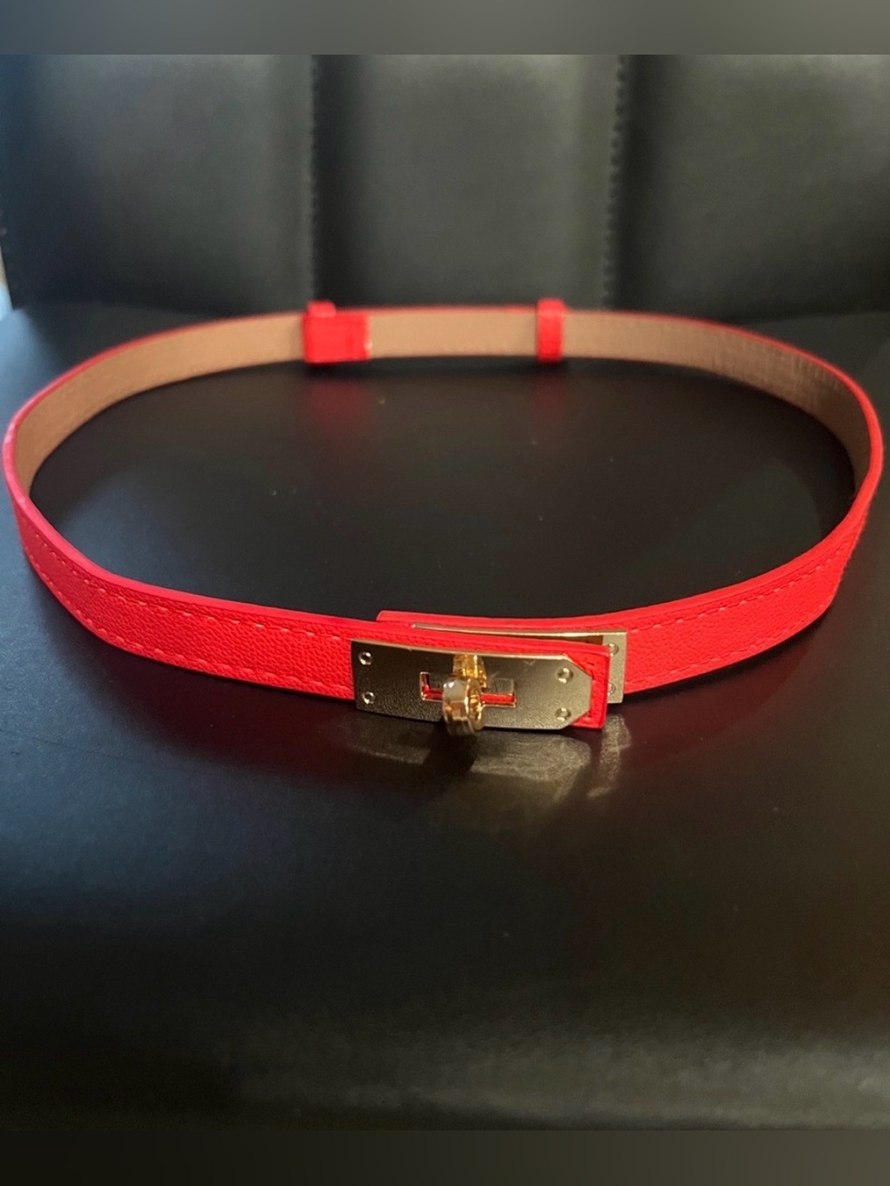 Gold-Tone Turnlock Red Women's Waist Belt